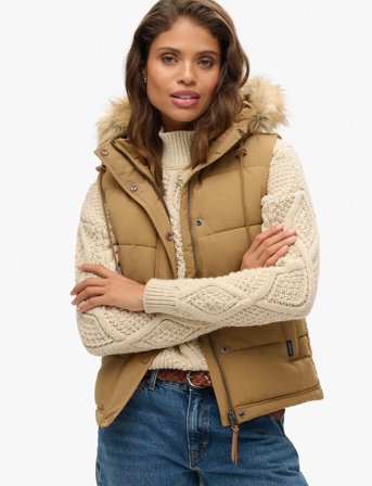 Superdry Vintage Everest Faux Fur Gilet - Brown - 16