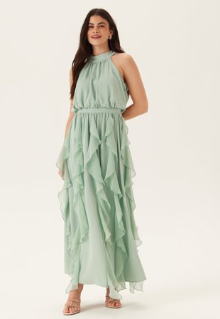 Bubbleroom Occasion - Frill Halterneck Ankle Dress - Aqua