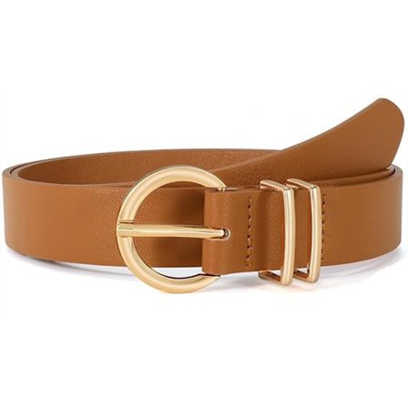 Dame ægte læderbælte, tyndt bælte, stilfuldt design, guldfarvet spænde, sødt og smart bælte, perfekt til at parre med jeans, bukser og kjoler.