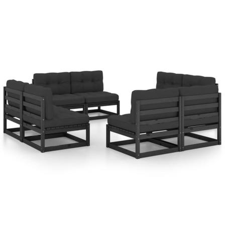 Vidaxl Loungegrupp Med Dynor 8 Delar Massiv Furu Svart