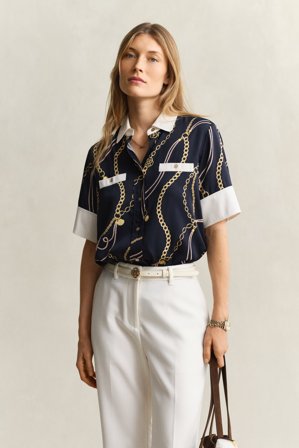 GANT Damen Bluse mit Kontrastkragen (34) Marineblau