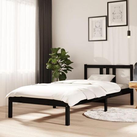 Vidaxl Sängram Svart Massivt Trä 90x200 Cm Svart
