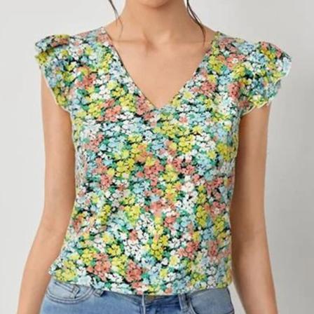 Kvinnor Blommönster Print V-ringad Pullover