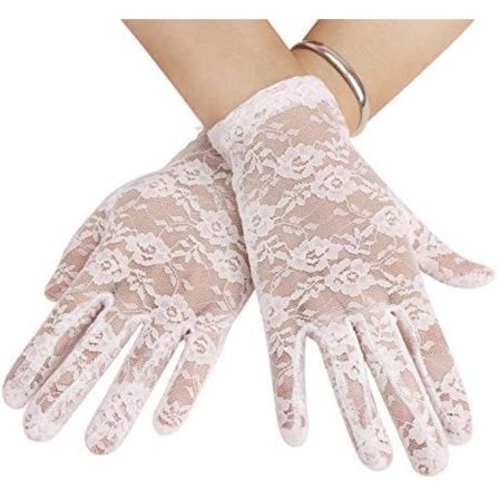 Vita solbeskyttelseshandsker, korte blondehandsker, blomstrede UV-beskyttelseshandsker, solbeskyttelse til hænderne, elastiske blondehandsker til 