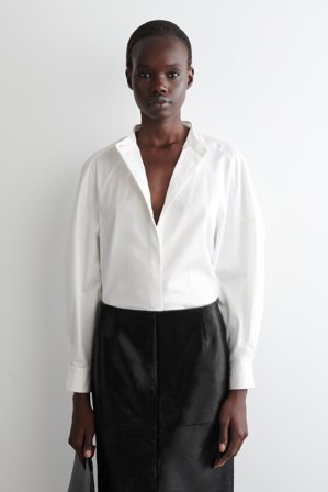 COS Women's Collarless Cotton Shirt in White