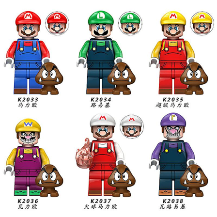 6 kpl Super Mario Wario Luigi -figuureja Rakennuspalikkahahmot Super Mario Mini Action Figures Set smc567 [LGL]