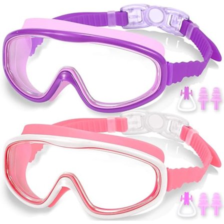 2-pakke svømmebriller for barn, svømmebriller for barn og unge tenåringer fra 3 til 15 år, bredt synsfelt, antidugg, vanntett