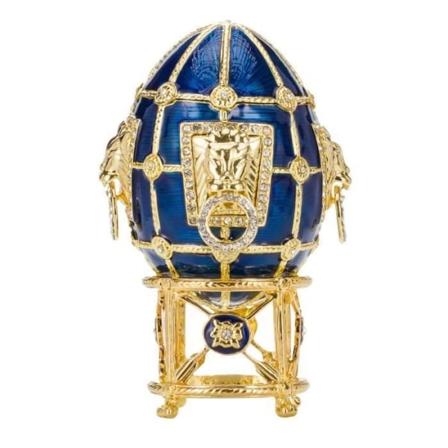 Dekorativt föremål - Fabergé ägg - smyckeskrin med lejon 11 cm, blå - danila-souvenirer