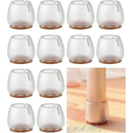 Stolbensbeskyttere til gulv, 16 stk. Højklar silikone stolbensbeskyttere til trægulve med filtpuder, frit bevægelige stolbensbeskyttere til 