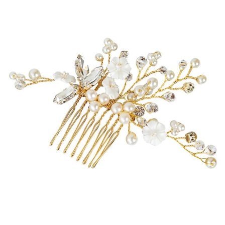 Krystal Hårkam Til Brud, Hårkam Med Krystaller Og Perler, Brud Hårpynt, Bryllups Hårkamme (M, Guld)