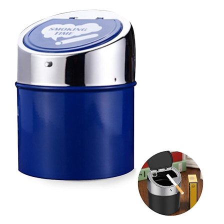 Røgfrie Metal Stål Askebægre Til Cigaretter Med Dækket Tryklåg Bærbart Vindtæt Askebæger Spand Stort Lille Sæt Blå