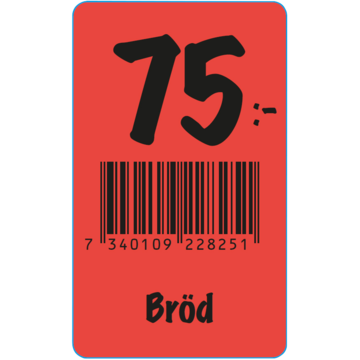 Etikett Bröd 75:- 30x50mm flour röd