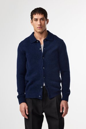 Lee Cardigan Herr Blå Merinoull