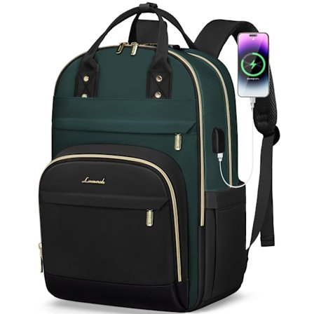Ryggsäck Dam med 15,6 tums laptopfack, vattenavvisande arbetsryggsäck för kvinnor med stöldskyddande dragkedja och USB-port, ryggsäck dam