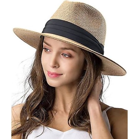 Solhatter for kvinner og menn, justerbar sommer Panama Fedora bredbremmet hatt UV UPF 50+, sammenleggbar pakkbar stråstrandhatt (khaki)