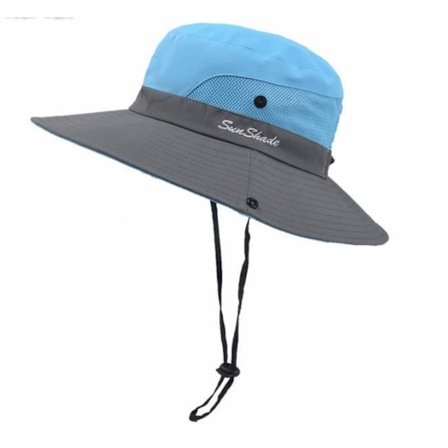 (blå) Solhatt - Dam - Packbar - UPF UV-skydd - Bred brätte - Hakband - Blå