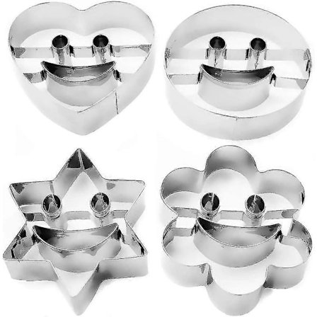 4 kakeformer, smilende kjeksformer, chips for morsomme bakevarer, Emoji Smiley, hjerte, stjerne, blomst, rustfritt stål, sett med 4 Zy