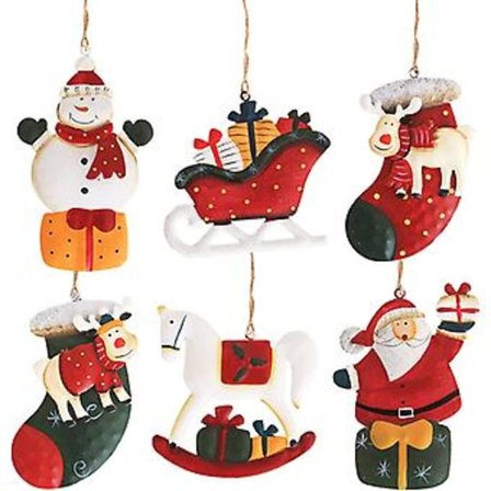 /EA/ Juletræspynt i metal, sæt med 6, hængende juledekorationer til juletræ, juledekorationer, gave