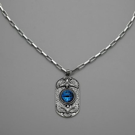 Cool necklace silver blue eye demon stainless steel eagle bird
