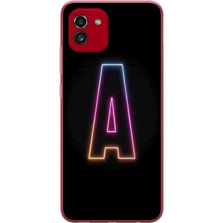 Kompatibel Mobilcover til Samsung Samsung Galaxy A03 Minimalistisk neonbogstav A i regnbuefarvet lys mod sort baggrund i moderne typografisk stil