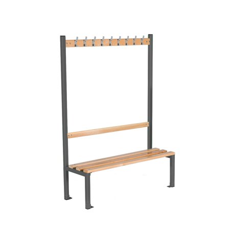 School bench ELITE, 9 hooks, 1200x400x1370 mm, dark grey