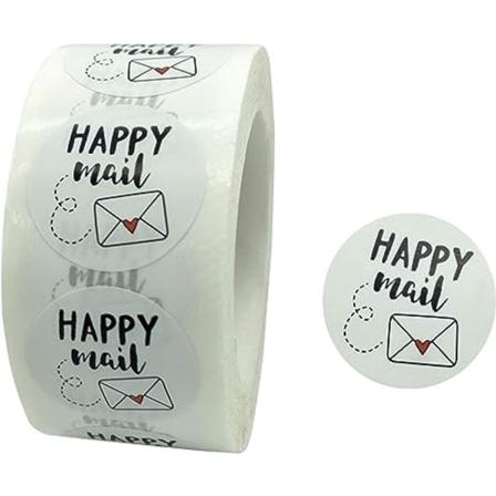 Kiitos-tarrat, Happy Mail - 1 tuuman pyöreä, 500 tarraa rullassa (WHT-04)