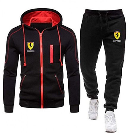 Herr Ferraris Zip Up Hettegenser & Joggebukser Sett Svart-FF-