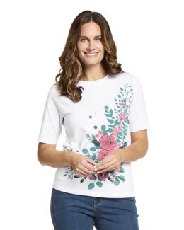 T-skjorte med blomstermønster Hvit - 48/50 - Åshild