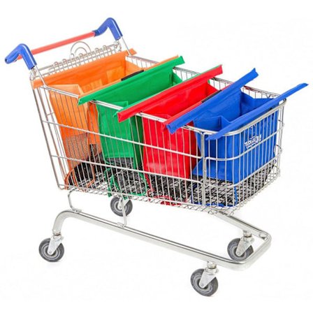 Trolley Bags Återanvändbara Shoppingväskor - Set med 4 Väskor för Standard Stormarknadsvagnar