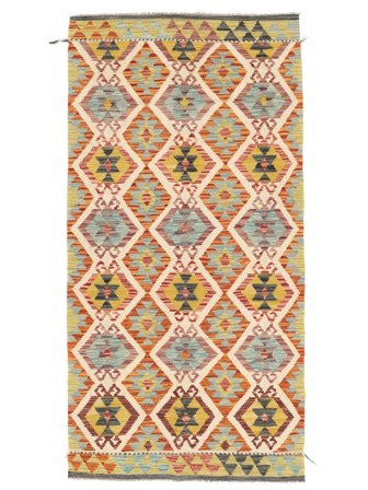 Håndvevd Kelim Afghan Old Style Teppe 97X193 Oransje/Grønn