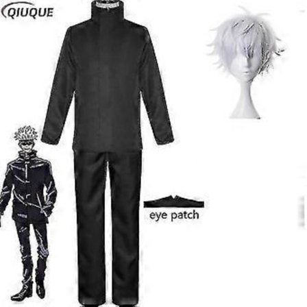 2023-anime Jujutsu Kaisen Gojo Satoru Cosplay-asu - Yläosa, housut, silmälappu, Halloween-juhlat, miesten uniformu, peruukki - 1-1 (S Musta Paketti 3)
