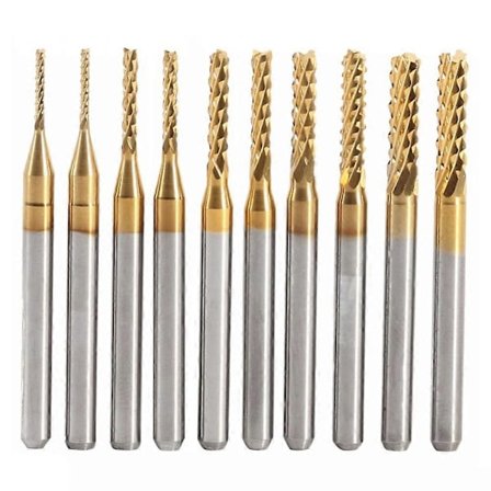 10 kpl 1-3 mm reunahiottu titaanipinnoitettu jyrsinterä puuntyöstöön ja kaiverrukseen