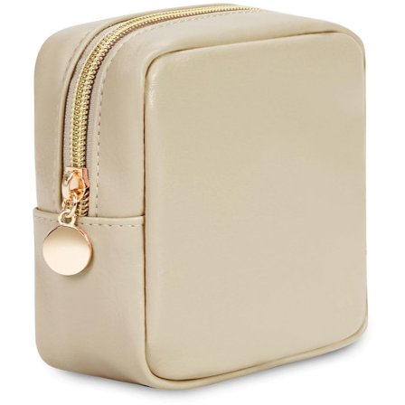 Lille makeup taske til kvinder, mini taske med lommer i miljøvenligt vegansk læder, perfekt til håndtasker og rejser, beige