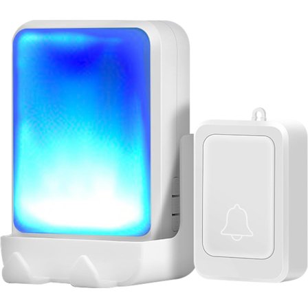 Blinkende dørklokke med 7 sterke lysfarger og 4 volumnivåer - 182,9 m trådløs dørklokke - Hjem/kontor - hvit