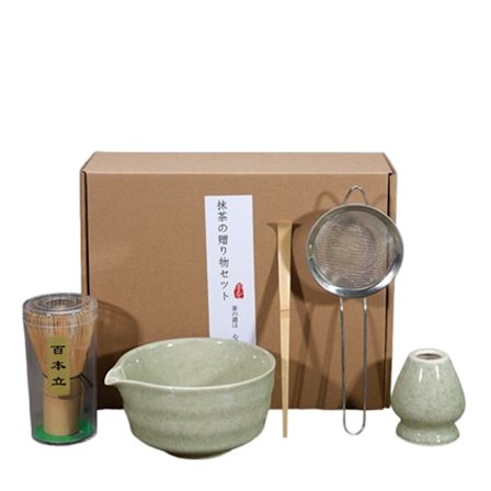 5-delt grønt Matcha te-sæt - Keramisk skål, piskeris og tilbehør [YDE]