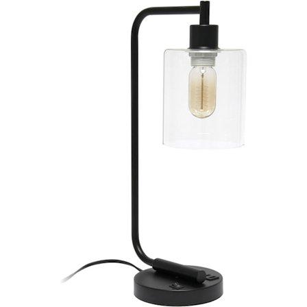 Senglampe med USB-port og AC-stik, 3-vejs dæmpbar natbordslampe til soveværelse stue, inklusive glasskærm og LED-pære