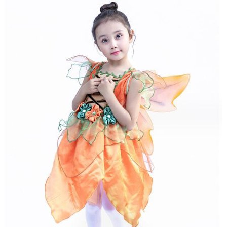 Orange Fairy Prinsessekjole med Vinger for Barn