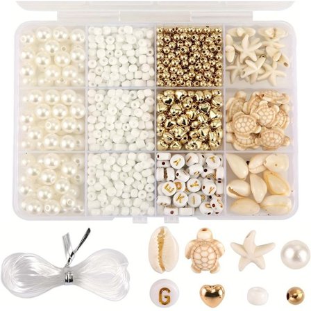 ING Smykkefremstilling DIY Armbånd Inkluderer naturlige skaller hvide turkis skildpaddeperler og søstjerneperler til trådarmbånd og halskæder