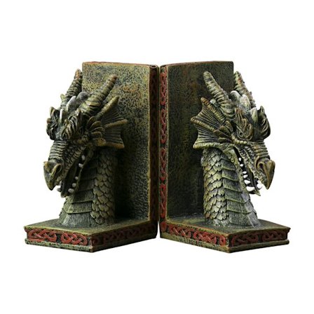 Resin Drage Bokstøtte Skulptur Statuett Ornamenter – Gotisk Middelalder Dragehode Figur med Skalert Tekstur, Kraftig Bokholder for Hjemmebibliotek 