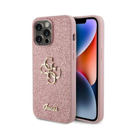 Guess Glitter Script Big 4G - iPhone 15 Pro-fodral (rosa)