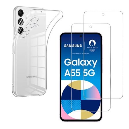 Coque til Samsung Galaxy A55 5G og 2 film af hærdet glas skærmbeskyttelse Phonillico