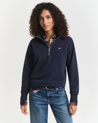GANT - Shield bomullsgenser med half-zip til dame evening blue