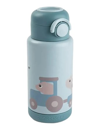 Done by Deer Insulated Bottle Tiny Farm Blue 340 Ml - Multi/patterned - Ø 7.5X 19CM.340ML