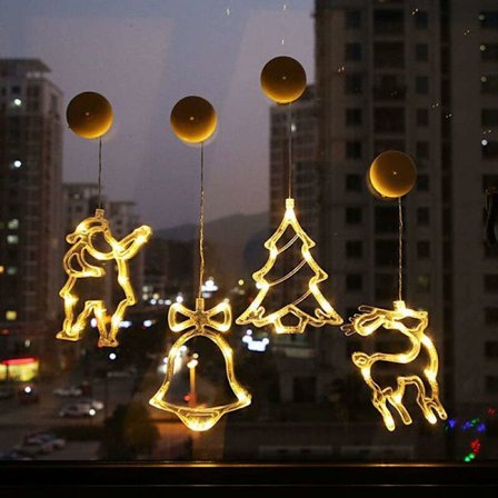 4 kappaletta valaistut jouluikkunavalot LED-imukuppi joulukuusen valot joulupukki kellot jouluhirvi ikkunakoristeet joulukoristeluun