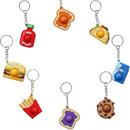 8 stk Snack Mini Pop it Nøkkelring, Mini Mat & Drikke Fidget Sensory Push Leke, Fidget Stressavlastende Nøkkelring Gave til Barn