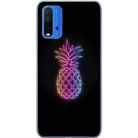 Kompatibel Mobilcover til Xiaomi Xiaomi Redmi Note 9 4G Neon illustration af ananas i farverigt lys mod sort baggrund