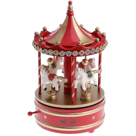 Vintage Carousel 4 Horses Carousel Winding Mechanical Music Box Leksakspresenter - Röd
