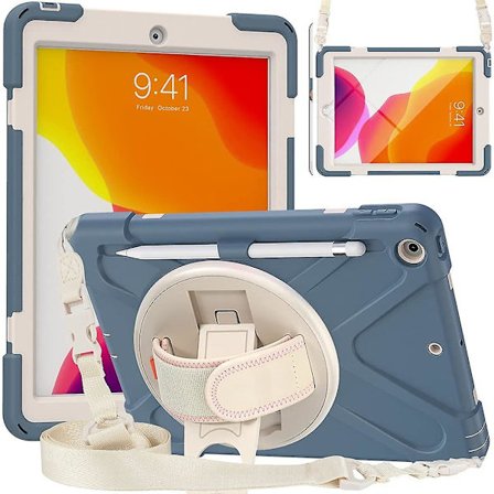 iPad 9:e generation fodral, iPad 8:e/7:e generation 10.2 fodral med pennhållare, stativ, handrem och axelrem Zenrich robust fodral för iPad 10