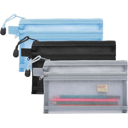 3 st pennfodral, dubbla lager mesh dragkedja pennfodral multifunktionellt transparent pennfodral för flickor och pojkar bärbar penna