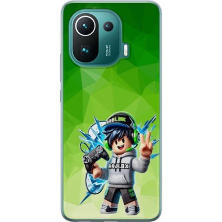 Kompatibelt Mobildeksel til Xiaomi Mi 11 Pro Roblox-inspirert gamerfigur med headset, håndkontroll og energiske effekter mot grønn bakgrunn